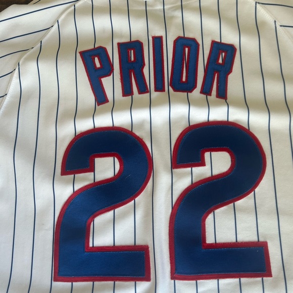 Majestic Baseball Jersey Mens 44 Chicago Cubs Pinstripe Mark Prior #22 White - Picture 5 of 7